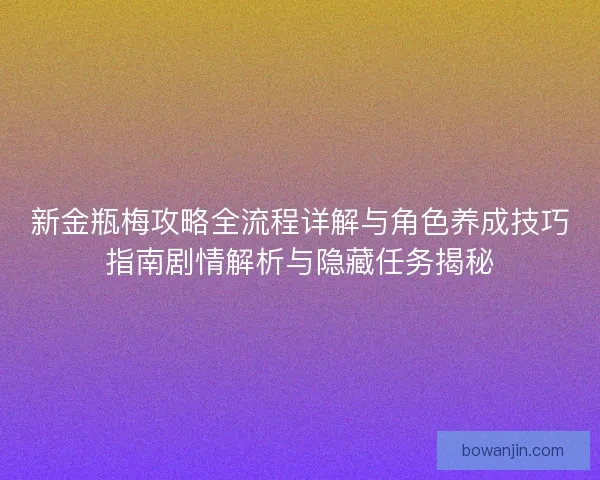 新金瓶梅攻略全流程详解与角色养成技巧指南剧情解析与隐藏任务揭秘